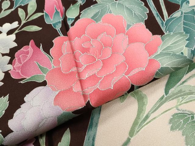 平和屋着物●豪華振袖　薔薇　草花文　銀彩　正絹　逸品　CABE3046yc