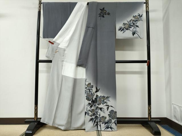 平和屋着物●訪問着　花蝶文　ラインストーン　暈し染め　金彩　ますいわ屋扱い　正絹　逸品　CABE3049yc