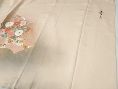 平和屋着物●京友禅の第一人者　松井青々　色留袖　駒刺繍　地紙草花文　暈し染め　金彩　正絹　逸品　CABE3052yc