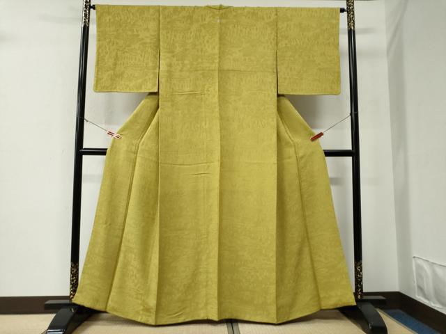 平和屋着物●上質な色無地　樹林人物風景地紋　枇杷色　正絹　逸品　CABE3055yc
