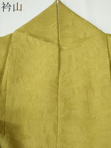 平和屋着物●上質な色無地　樹林人物風景地紋　枇杷色　正絹　逸品　CABE3055yc