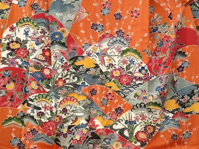 平和屋着物●豪華振袖　紅型　御所解鴛鴦花松文　正絹　逸品　CABE3058yc