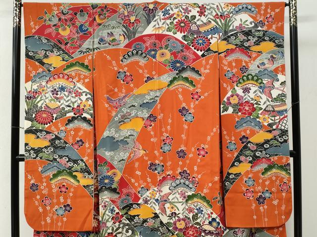 平和屋着物●豪華振袖　紅型　御所解鴛鴦花松文　正絹　逸品　CABE3058yc