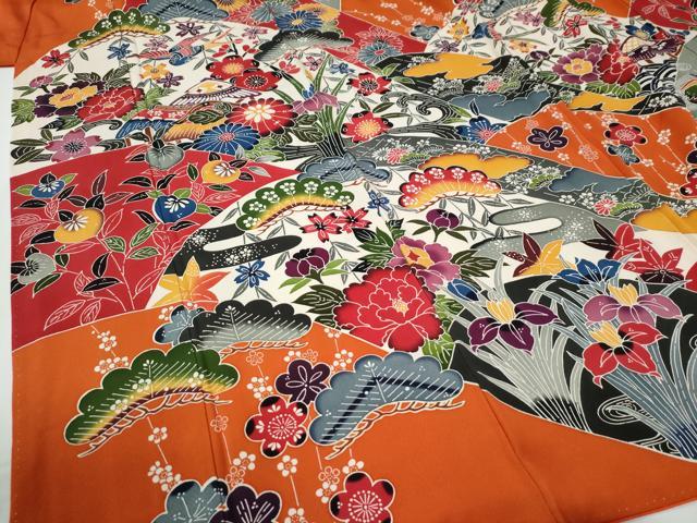 平和屋着物●豪華振袖　紅型　御所解鴛鴦花松文　正絹　逸品　CABE3058yc