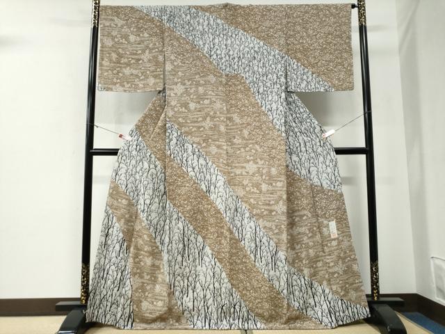 平和屋着物●伝統工芸士　水谷滉　訪問着　型染め　斜線草花文　正絹　逸品　CABE3062yc