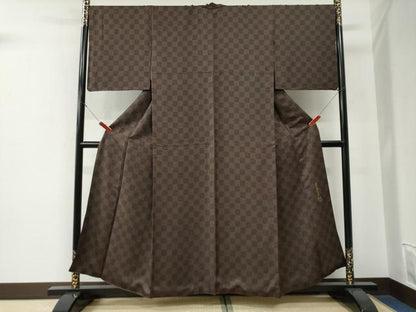 平和屋着物●染色作家　斉藤三才　小紋　市松吉祥文　正絹　逸品　CABE3063yc