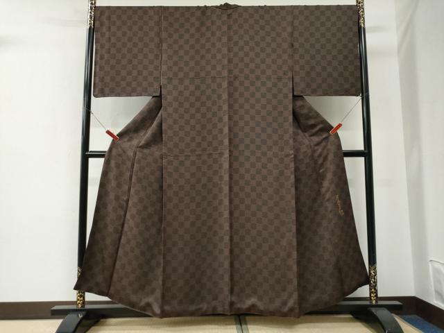 平和屋着物●染色作家　斉藤三才　小紋　市松吉祥文　正絹　逸品　CABE3063yc