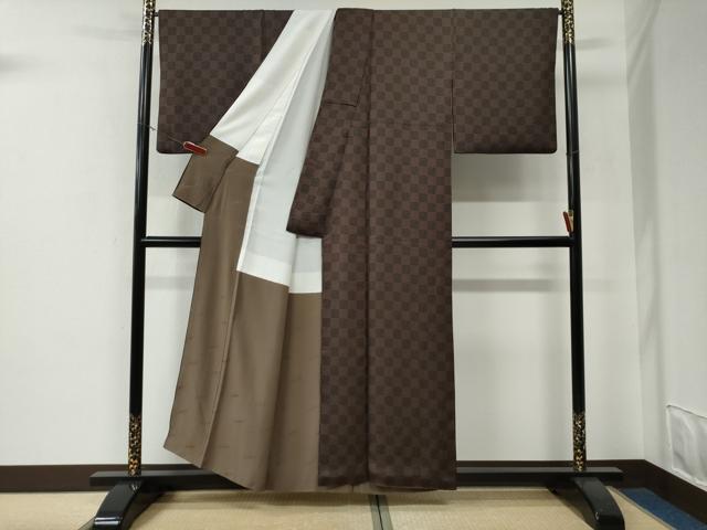 平和屋着物●染色作家　斉藤三才　小紋　市松吉祥文　正絹　逸品　CABE3063yc