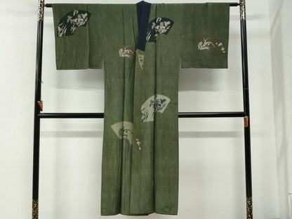 平和屋着物●男性　長襦袢　袷　地紙草木文　正絹　逸品　未使用　CABE3069yc