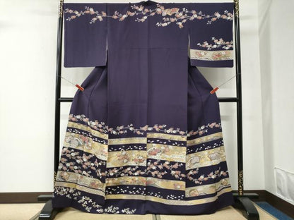 平和屋着物●訪問着　横縞流水地紙雪輪花文　金彩　鈴乃屋扱い　正絹　逸品　CABE3072yc