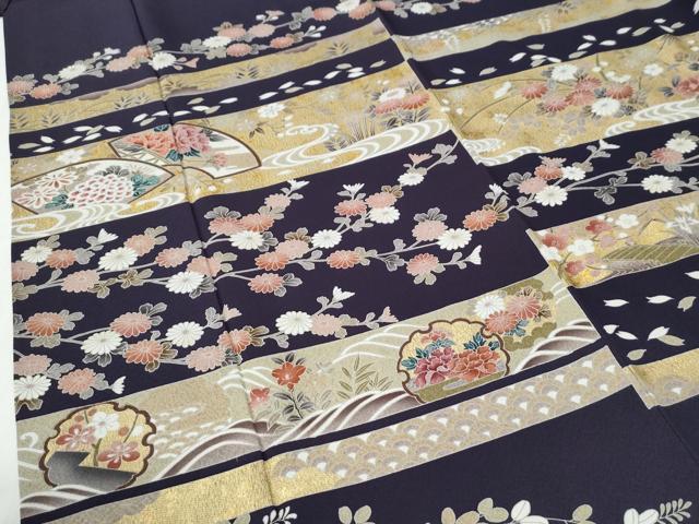 平和屋着物●訪問着　横縞流水地紙雪輪花文　金彩　鈴乃屋扱い　正絹　逸品　CABE3072yc