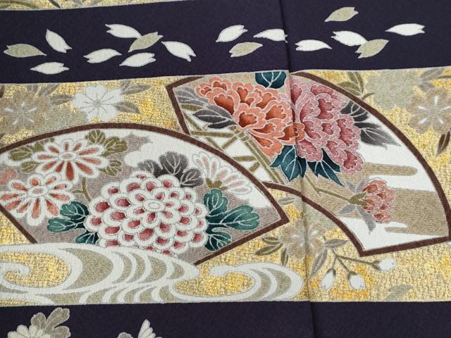 平和屋着物●訪問着　横縞流水地紙雪輪花文　金彩　鈴乃屋扱い　正絹　逸品　CABE3072yc