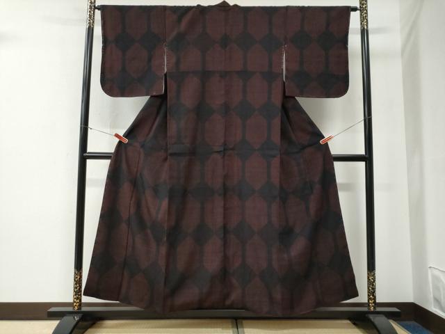 平和屋着物●結城紬　亀甲文　黒地　正絹　逸品　未使用　CABE3073yc