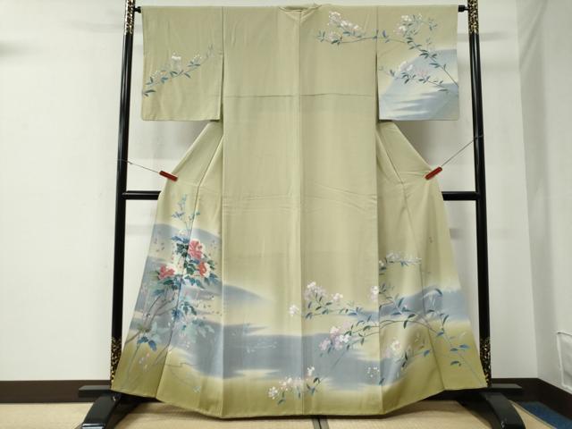 平和屋着物●訪問着　友禅　作家物　枝花文　暈し染め　正絹　逸品　CABE3074yc
