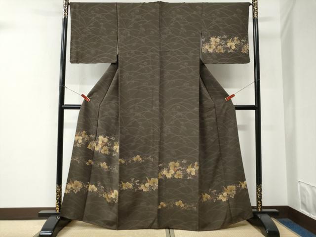 平和屋着物●訪問着　刺繍　芝草花文　金糸　正絹　逸品　未使用　CABE3079yc