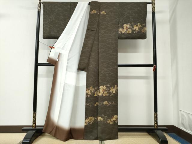平和屋着物●訪問着　刺繍　芝草花文　金糸　正絹　逸品　未使用　CABE3079yc