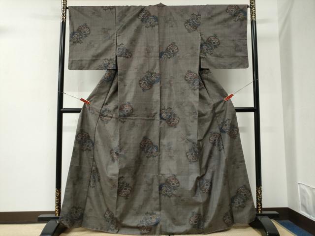 平和屋着物●本場大島紬　7マルキ　籬草花文　正絹　逸品　未使用　CABE3082yc
