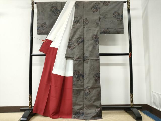 平和屋着物●本場大島紬　7マルキ　籬草花文　正絹　逸品　未使用　CABE3082yc