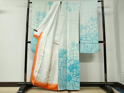 平和屋着物●豪華振袖　総絞り　立波牡丹　暈し染め　正絹　逸品　CABE3087yc