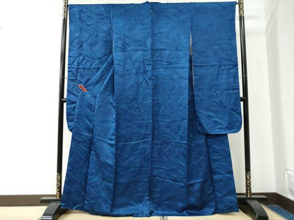 平和屋着物●豪華振袖　色無地　飛鶴地紋　瑠璃紺色　正絹　逸品　未使用　CABE3088yc