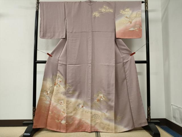 平和屋着物●訪問着　浜松吉祥籬笹花文　暈し染め　金彩　正絹　逸品　未使用　CABE3092yc