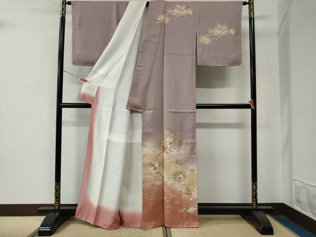 平和屋着物●訪問着　浜松吉祥籬笹花文　暈し染め　金彩　正絹　逸品　未使用　CABE3092yc