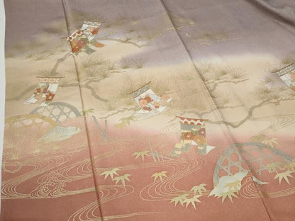 平和屋着物●訪問着　浜松吉祥籬笹花文　暈し染め　金彩　正絹　逸品　未使用　CABE3092yc