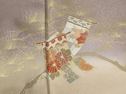 平和屋着物●訪問着　浜松吉祥籬笹花文　暈し染め　金彩　正絹　逸品　未使用　CABE3092yc