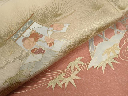 平和屋着物●訪問着　浜松吉祥籬笹花文　暈し染め　金彩　正絹　逸品　未使用　CABE3092yc
