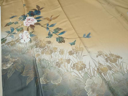 平和屋着物●訪問着　枝牡丹花鳥文　暈し染め　金銀彩　正絹　逸品　未使用　CABE3096yc