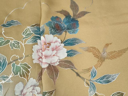 平和屋着物●訪問着　枝牡丹花鳥文　暈し染め　金銀彩　正絹　逸品　未使用　CABE3096yc