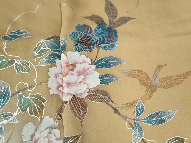 平和屋着物●訪問着　枝牡丹花鳥文　暈し染め　金銀彩　正絹　逸品　未使用　CABE3096yc