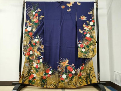 平和屋着物●女優・後藤久美子ブランド　振袖　花蝶文　ラメ糸　金彩　正絹　逸品　CABE3097yc