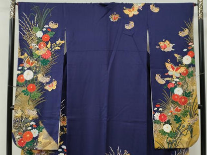 平和屋着物●女優・後藤久美子ブランド　振袖　花蝶文　ラメ糸　金彩　正絹　逸品　CABE3097yc