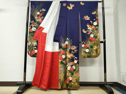 平和屋着物●女優・後藤久美子ブランド　振袖　花蝶文　ラメ糸　金彩　正絹　逸品　CABE3097yc