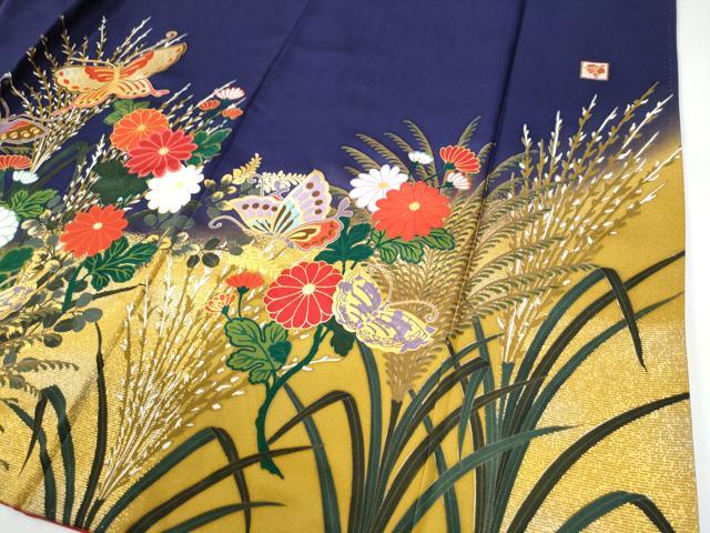 平和屋着物●女優・後藤久美子ブランド　振袖　花蝶文　ラメ糸　金彩　正絹　逸品　CABE3097yc