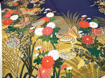 平和屋着物●女優・後藤久美子ブランド　振袖　花蝶文　ラメ糸　金彩　正絹　逸品　CABE3097yc