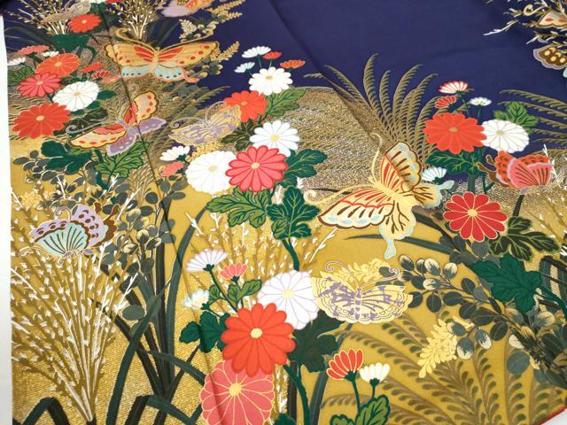 平和屋着物●女優・後藤久美子ブランド　振袖　花蝶文　ラメ糸　金彩　正絹　逸品　CABE3097yc