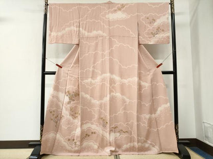 平和屋着物●訪問着　絞り　刺繍　雲取り草花文　金彩　正絹　逸品　CABE3098yc