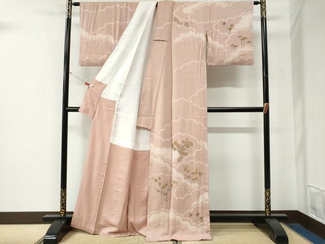 平和屋着物●訪問着　絞り　刺繍　雲取り草花文　金彩　正絹　逸品　CABE3098yc