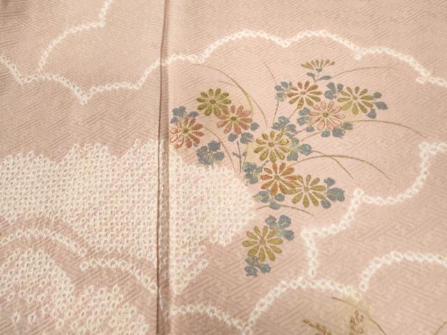 平和屋着物●訪問着　絞り　刺繍　雲取り草花文　金彩　正絹　逸品　CABE3098yc
