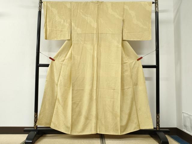 平和屋着物●上質な色無地　道長吉祥花唐草地紋　支子色　正絹　逸品　未使用　CABE3101yc