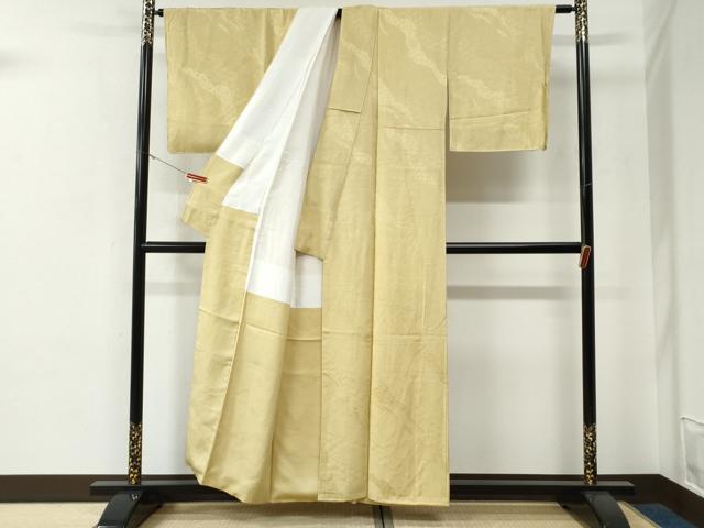 平和屋着物●上質な色無地　道長吉祥花唐草地紋　支子色　正絹　逸品　未使用　CABE3101yc