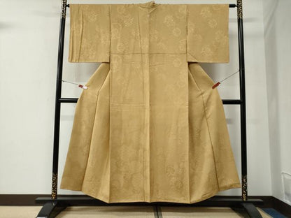 平和屋着物●上質な色無地　吉祥花唐草地紋　飴色　染の近江謹製　正絹　逸品　CABE3103yc