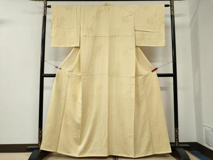 平和屋着物●上質な色無地　麻の葉吉祥地紋　淡黄色　正絹　逸品　未使用　CABE3111yc