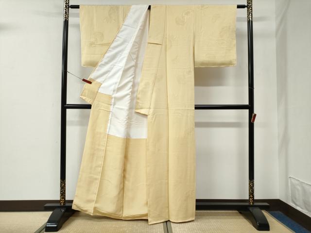 平和屋着物●上質な色無地　麻の葉吉祥地紋　淡黄色　正絹　逸品　未使用　CABE3111yc