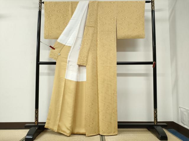 平和屋着物●上質な色無地　よろけ縞地紋　飴色　高島屋扱い　正絹　逸品　CABE3114yc