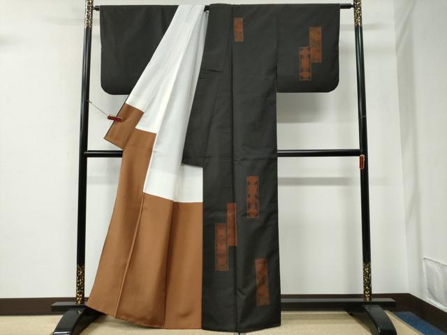 平和屋着物●訪問着　本場染大島紬　短冊吉祥唐草文　正絹　逸品　CABE3132yc