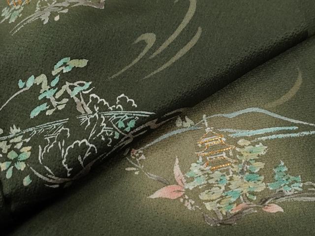 平和屋着物●訪問着　竹屋町刺繍　風景文　蛍暈し　金糸　正絹　逸品　CABE3134yc