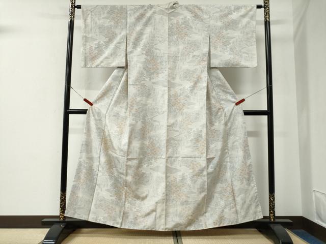 平和屋着物●本場大島紬　白大島　120亀甲　霞樹林文　正絹　逸品　CABE3135yc